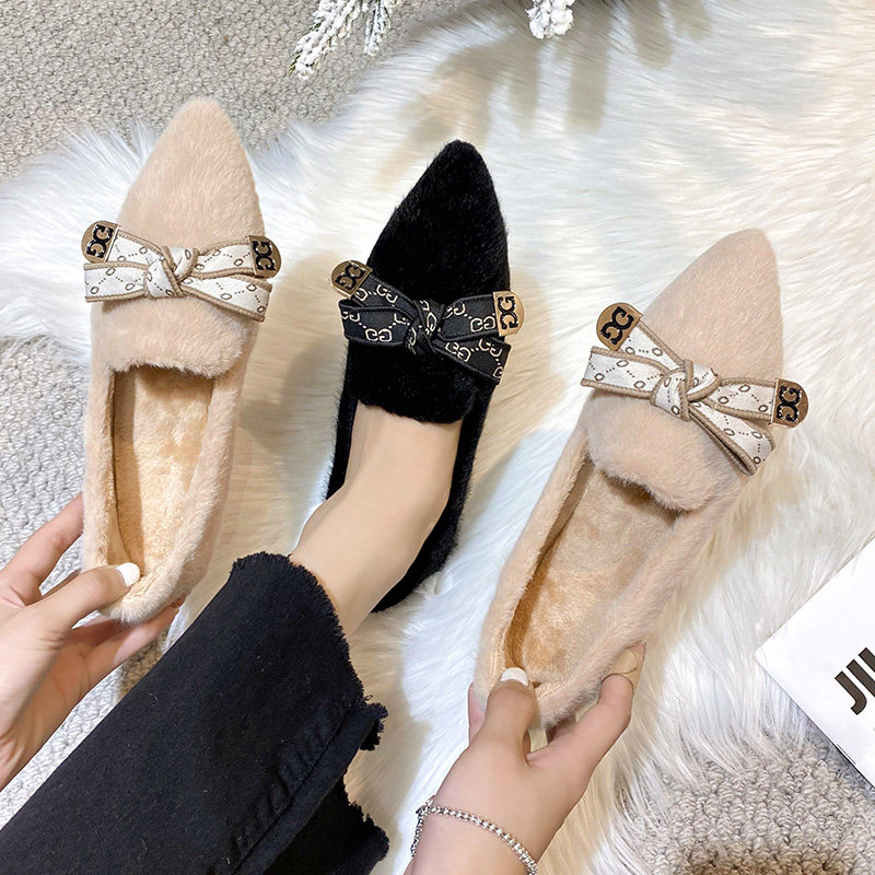 秋冬季毛毛鞋女外穿水貂毛2025新款豆豆鞋加绒尖头大码棉鞋41到43,淘宝优惠券,粉丝福利购,淘宝优惠卷