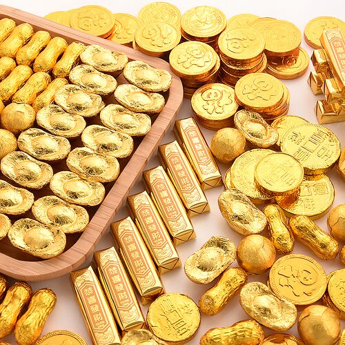 巧克力金币蛋糕装饰摆件元宝花生金条金球婚庆贺寿烘焙插件 - 图0