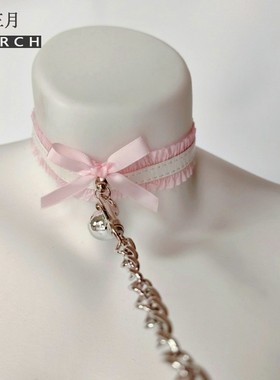 蕾丝颈带狗链m女铃铛项圈choker