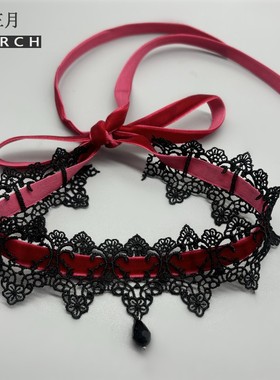 蕾丝丝绒系带项圈choker女