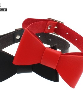 皮革蝴蝶结女朋克项圈