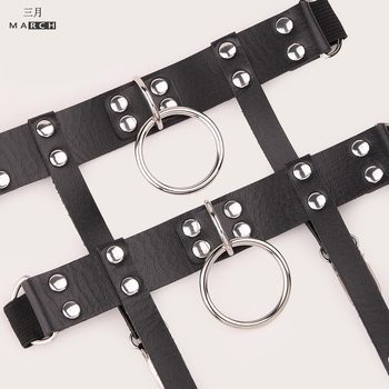 New O-ring punk rivets ladies garter buckle metal leather Y2K hot girl leg garter belt belt thigh tied jk