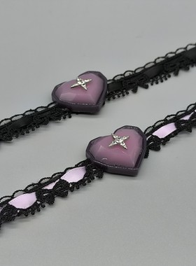 原创手作爱心十字架复古早项圈