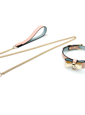 定制刻字金标蝴蝶结女项圈皮质k9