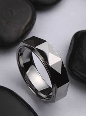 几何图案梦克拉钨金戒指简约设计