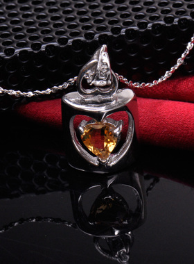 梦克拉 S925银镶黄水晶吊坠女 一心一意 心形