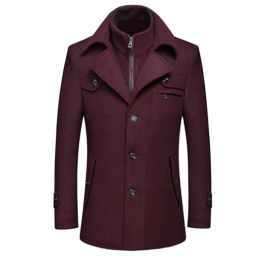 秋冬新款羊毛呢夹克男装加厚商务休闲中年毛呢大衣男士外套爸爸装