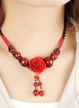 中国风红色新中式短款项链女项圈复古民族风脖链百搭朱砂配饰品女