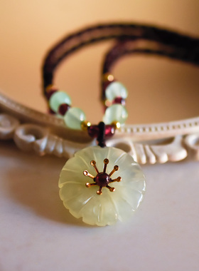 民族风岫玉石项链短款吊坠新中式复古风锁骨链旗袍颈链设计感饰品