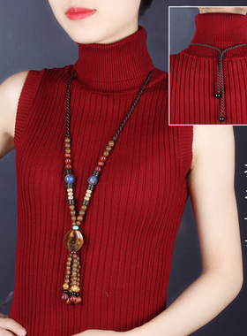 民族风毛衣链子项链女长款流苏百搭复古风高档木质流苏挂件装饰品