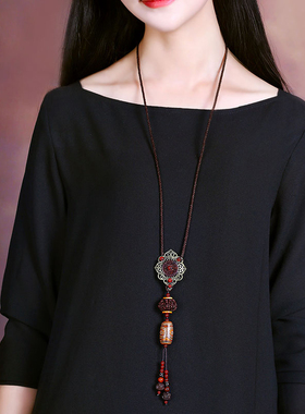 复古天珠毛衣链民族风长款项链