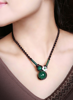 绿玛瑙设计感花朵民族风项链