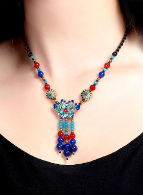 中国风复古景泰蓝锁骨链女项链短款宫廷民族风颈链百搭手工项链