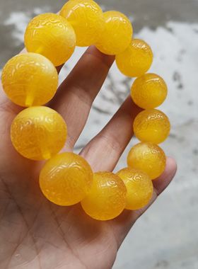 二代手工雕刻原石琥珀回纹珠