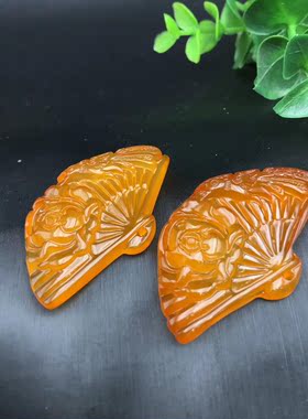 玉髓扇形花开富贵大气证书吊坠