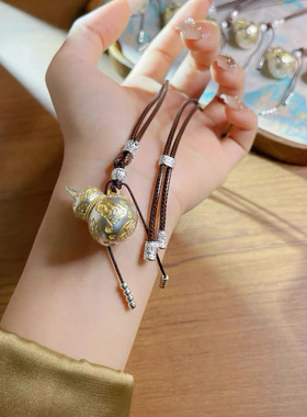 实心重工元财葫芦描金瑞兽吉言百福招财猫吊坠吉灵长款毛衣链项链