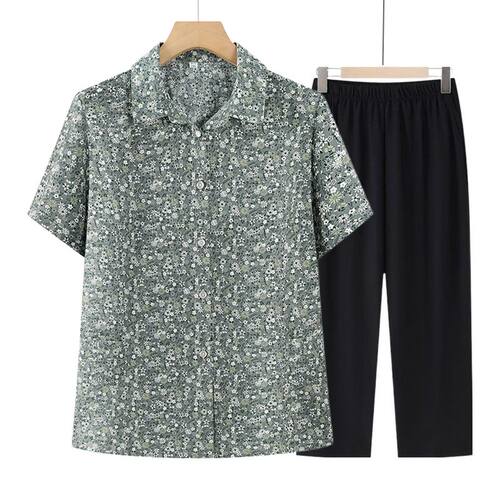 奶奶夏装纯棉短袖衬衫中老年人女翻领妈妈夏季衣服老太太全棉衬衣 - 图1