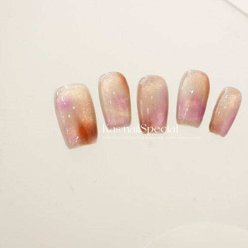 「羽染玫光」纯手工晕染渐变秋冬美拉德幻境美甲温柔显白穿戴甲 - 图2