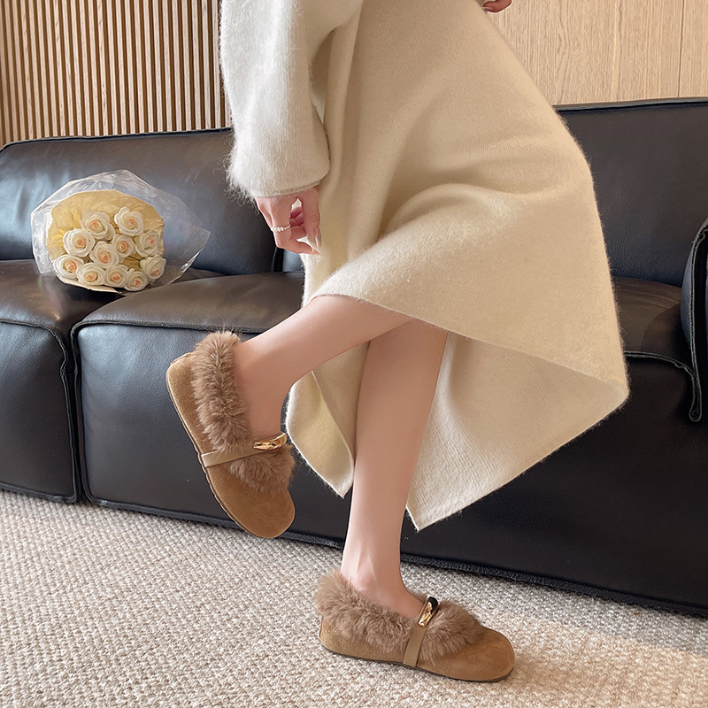 一脚蹬毛毛玛丽珍勃肯鞋子女秋冬季加绒保暖毛绒2025新款豆豆棉鞋,淘宝优惠券,粉丝福利购,淘宝优惠卷