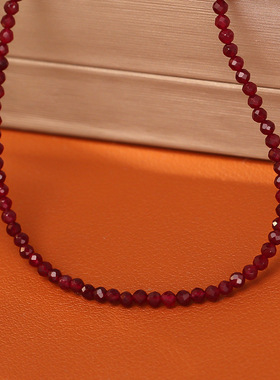 红色水晶串珠项链高级感时尚简约大气个性颈链温柔浪漫锁骨链