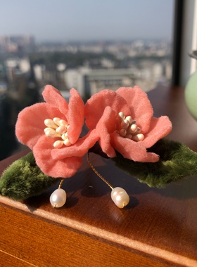 蜀梦阁原创汉服魏晋绒花两只配饰