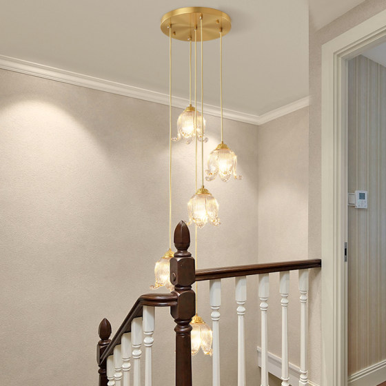Muting all-copper French American duplex staircase chandelier