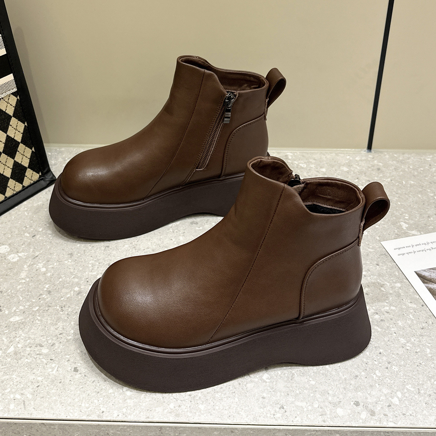 真皮切尔西马丁靴女2025新款秋冬加绒棉鞋厚底增高巨好看棕色短靴,淘宝优惠券,粉丝福利购,淘宝优惠卷