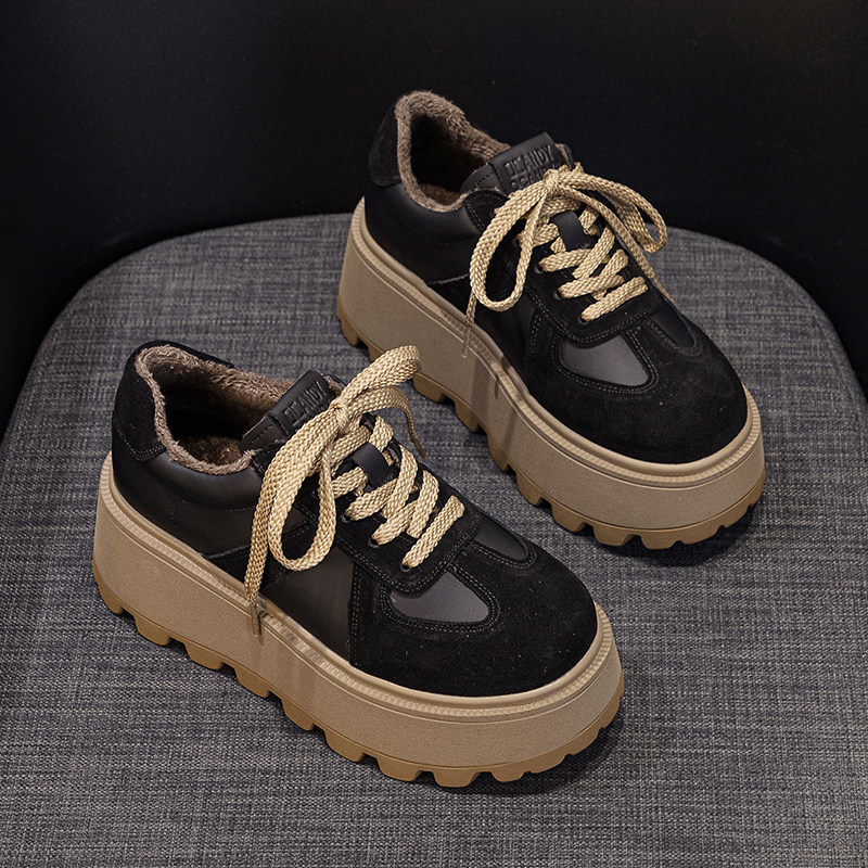 厚底黑色老爹鞋女2025新款秋冬加绒小个子内增高德训休闲运动棉鞋,淘宝优惠券,粉丝福利购,淘宝优惠卷
