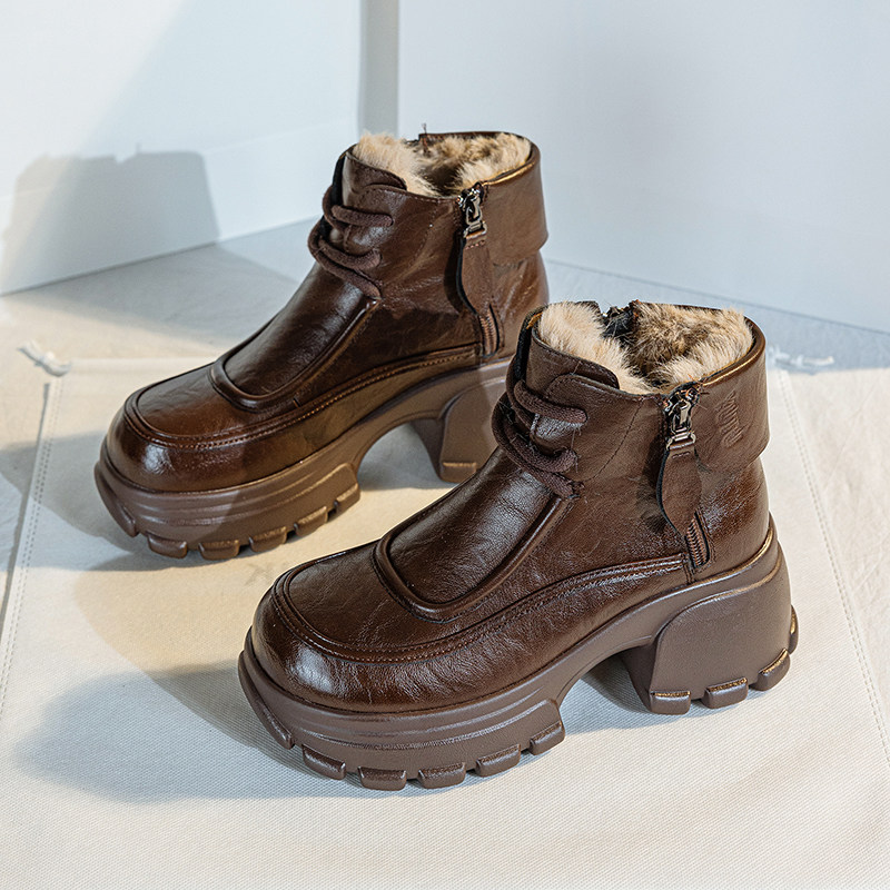 棕色马丁靴女秋冬2025新款英伦风加绒保暖棉鞋厚底小个子增高短靴,淘宝优惠券,粉丝福利购,淘宝优惠卷
