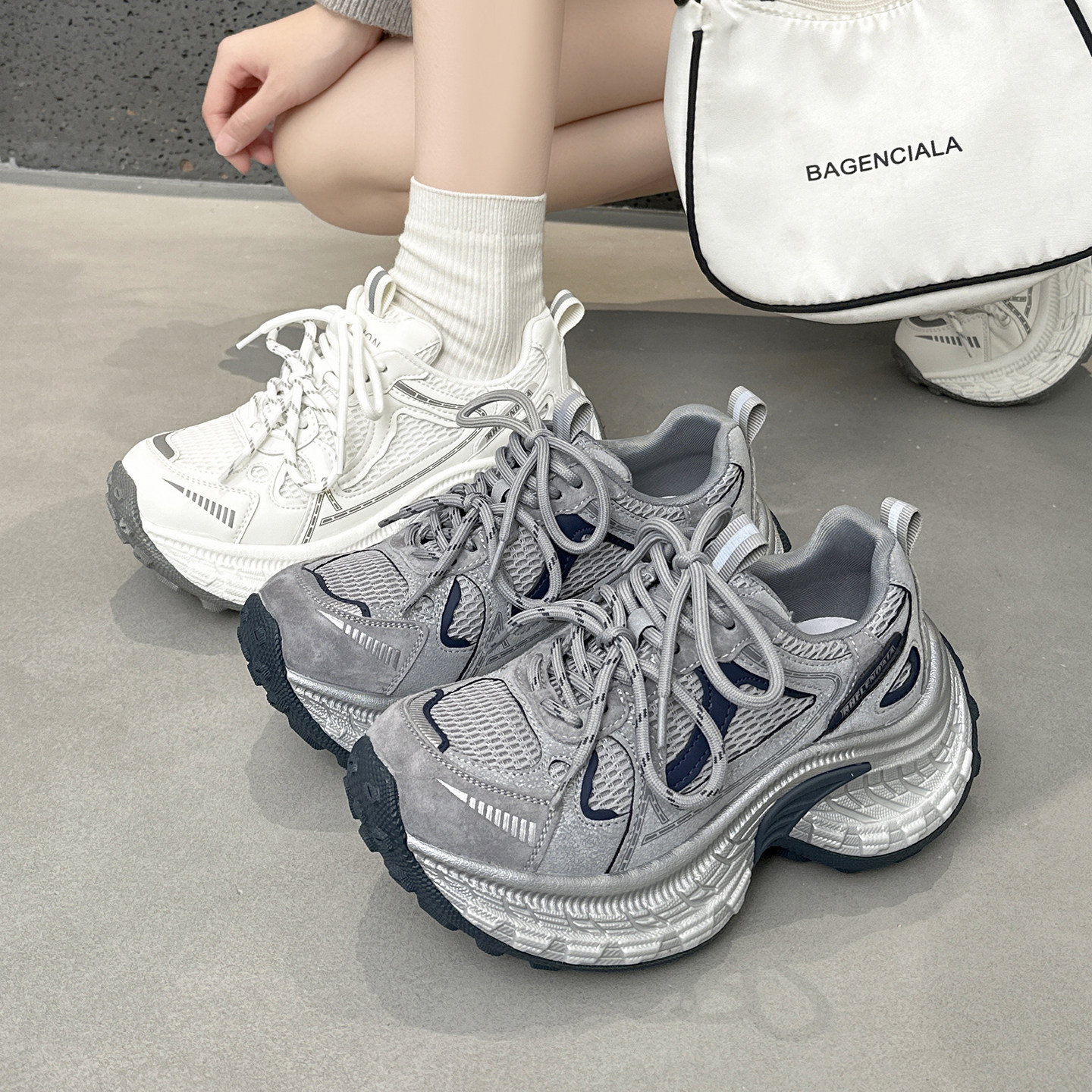 显脚小双鞋带老爹鞋女2026春季新款轻便厚底小个子增高运动休闲鞋,淘宝优惠券,粉丝福利购,淘宝优惠卷