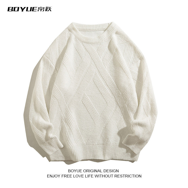 BOYUE帛跃坑条纯色毛衣秋冬韩版原宿风温柔百搭套头情侣男针织衫,淘宝优惠券,粉丝福利购,淘宝优惠卷