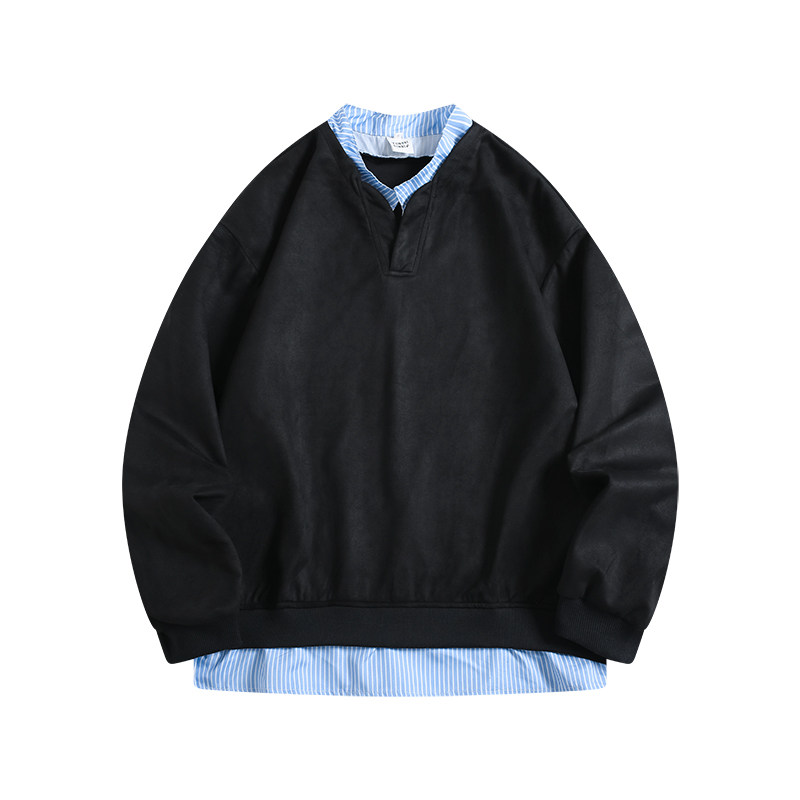 BOYUE帛跃秋季假两件简约拼接V领卫衣套头设计感百搭男女长袖T恤,淘宝优惠券,粉丝福利购,淘宝优惠卷