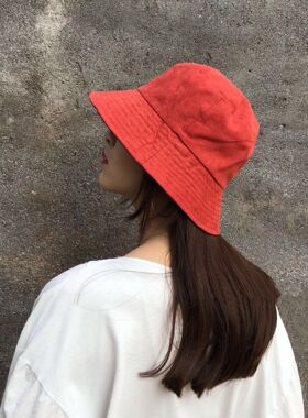 四季复古风砖红色可折叠遮阳帽