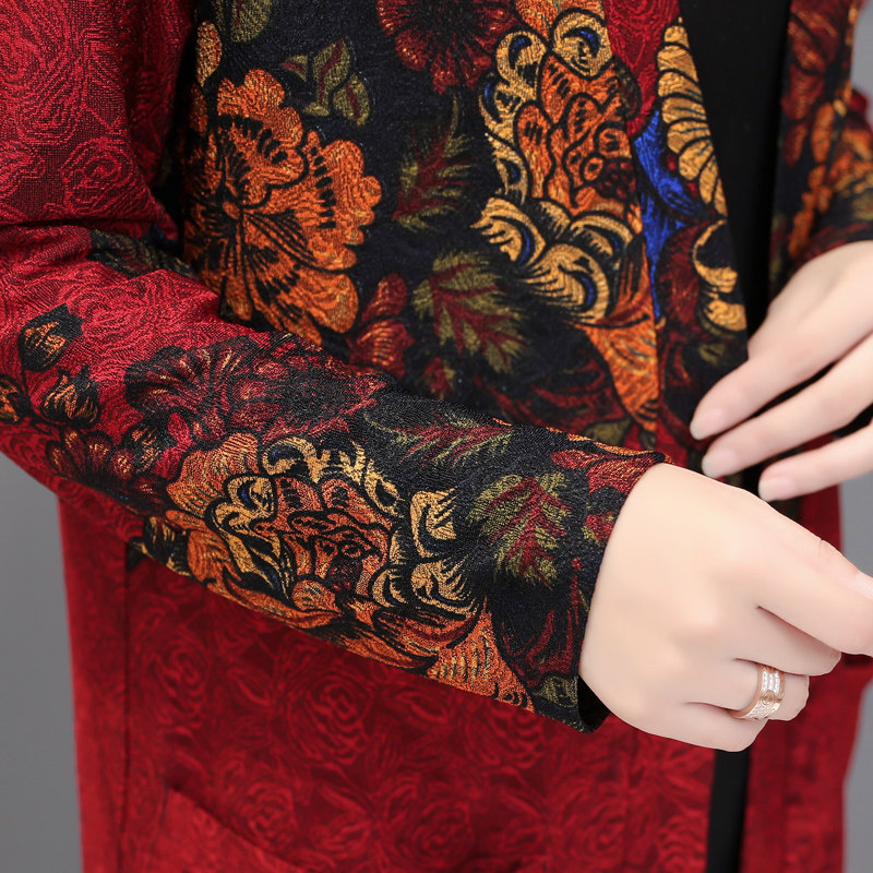 春季新品长款长袖民族风印花开衫 蓝思梦服饰短外套