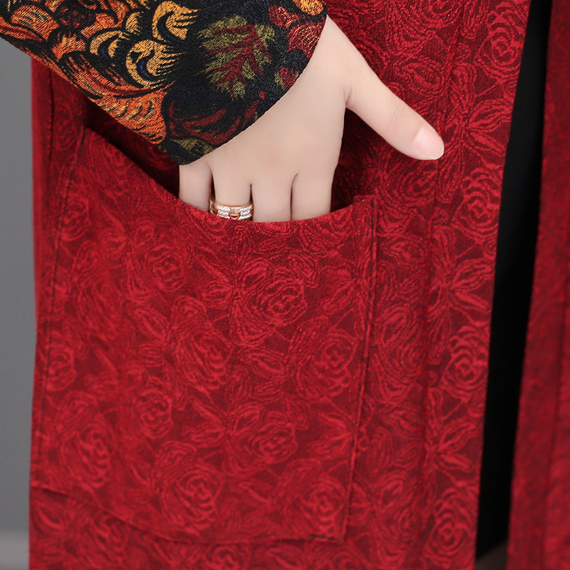 春季新品长款长袖民族风印花开衫 蓝思梦服饰短外套