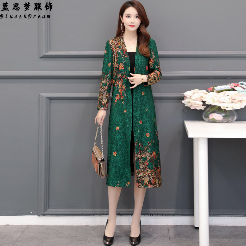 中长款长袖2019春季百搭印花开衫 蓝思梦服饰短外套