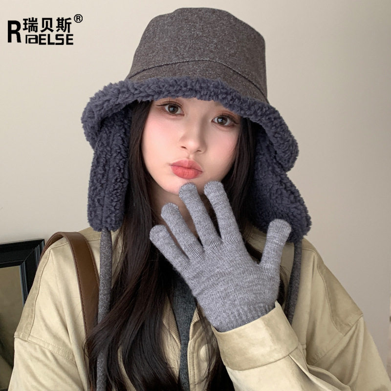 新款双面渔夫帽羊羔毛骑车护耳帽子保暖百搭绑带盆帽防风帽子女款,淘宝优惠券,粉丝福利购,淘宝优惠卷