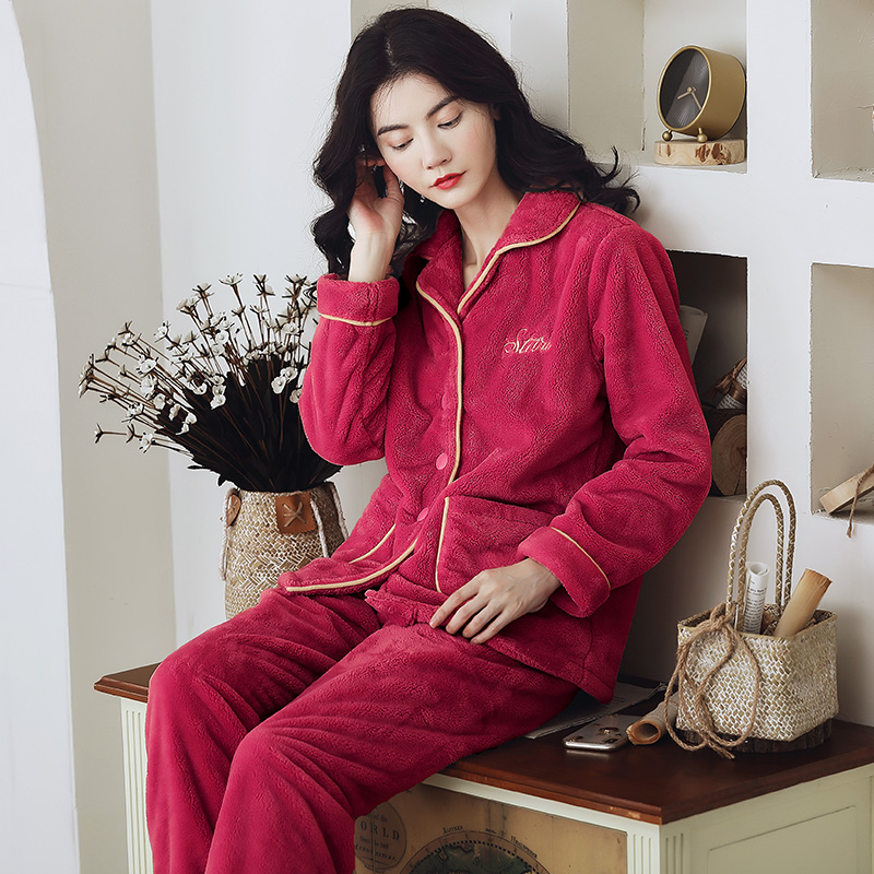 蜜妮佳服饰专营店冬季睡衣女珊瑚绒保暖加绒加厚女士法兰绒睡衣春秋冬天家居服套装1