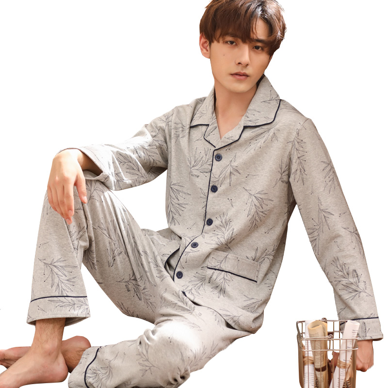 蜜妮佳服饰专营店睡衣男士春秋季纯棉长袖青年全棉秋冬款开衫可外穿休闲家居服套装3
