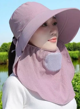 棉麻凉帽防晒帽子女新款面罩遮脸太阳帽大沿紫外线采茶骑车遮阳帽