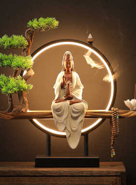 佛像观音菩萨客厅灯圈陶瓷禅意