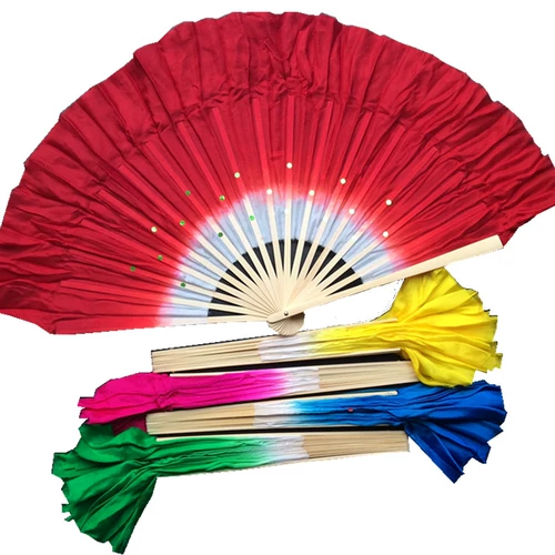 Настоящий фанат Silk Dance Double -Sided Jiazhou Yangge Fan Dance Silk Scarf Art Test Chashan Song Dancing Fan Fan Fan