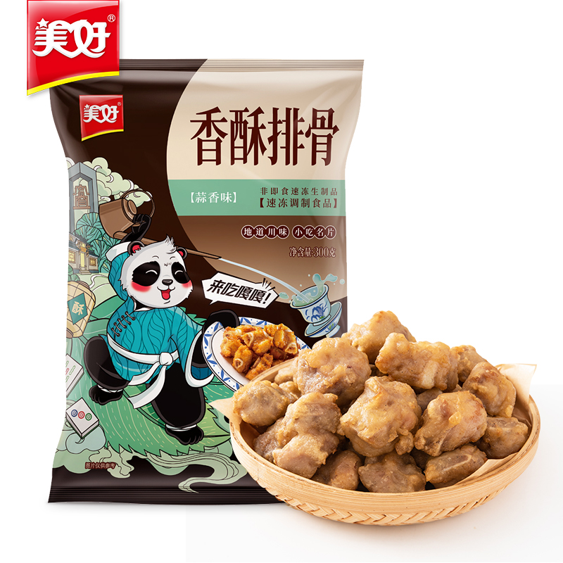 美好香酥排骨蒜香味炸排骨300g/袋油炸猪肉半成品速食预制菜酥肉 - 图0