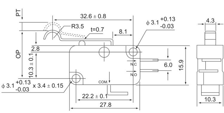 CNTD昌得小型微动开关CMV-106D银触点复位V-164-1C25 V-154-1C25 - 图2