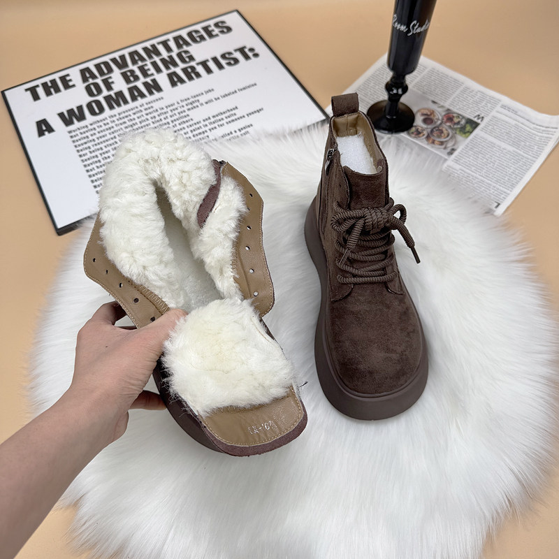 爆款厚底马丁靴女2025冬季新款棉鞋增高加绒保暖翻毛皮羊毛雪地靴,淘宝优惠券,粉丝福利购,淘宝优惠卷