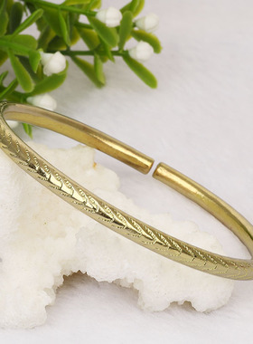 铜手镯女款儿童光圈斜纹实心开口