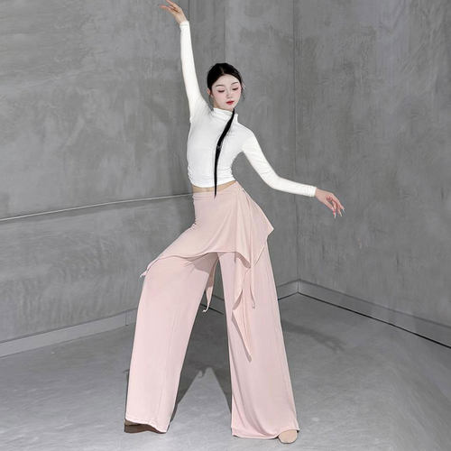 2025新款现代舞裤子垂感形体服夏天古典舞练功服假两件舞蹈阔腿裤 - 图1