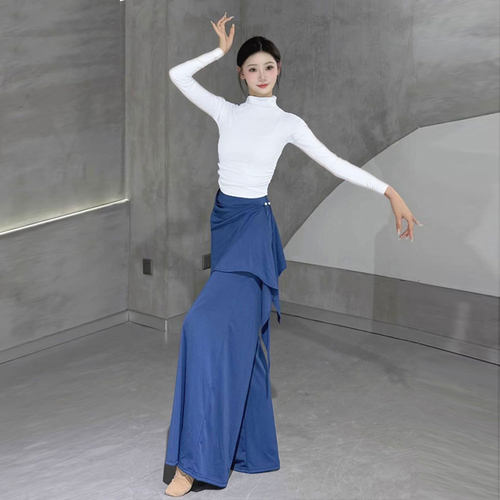 2025新款现代舞裤子垂感形体服夏天古典舞练功服假两件舞蹈阔腿裤 - 图0