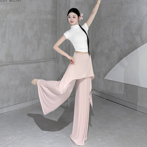 2025新款现代舞裤子垂感形体服夏天古典舞练功服假两件舞蹈阔腿裤 - 图2
