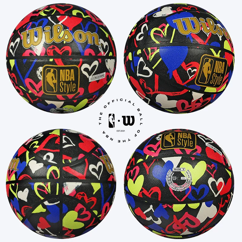 Новый баскетбол Wilson Wilsheng NBA для indoor и outdoor соревнований тренировочный PU взрослый баскетбол №7 любовь черный золотой